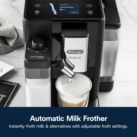 Rivelia Automatic Espresso Machine With Built In Burr Grinder And Milk Frother One Touch Barista Quality Hot And Iced Lattes