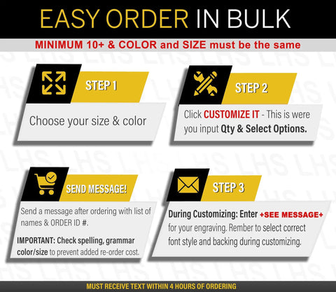 Instructions for easy bulk ordering of Custom Engraved Brushed Brass Office Door Name Plate And Personalized Desk Sign.