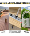 Deck, wood project, and fence applications using Badass Black Lag Screws Size 14 X 4 1/2 Inch Star Drive for strong builds.