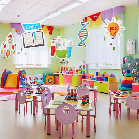 Science Bulletin Board Decorations Pack 45 Piece Set With 9 Styles Colorful Lab Cut Outs For Classroom Decor in a vibrant playroom