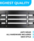 Jeep Front Bumper License Plate Bracket Kit For 2000 To 2026 Jeeps showing black mounting plate with screw holes.