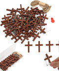 Hella Sturdy Wooden Cross Charms Bulk Pack Of Sixty Pocket Size Beads With Pre Drilled Hole For DIY Necklace Projects And Religious Craft Supplies Top Shelf Quality displayed in a pile with twine.