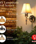 Steampunk Plug in Wall Sconces Set of Two, Wall Lamp Industrial, Rustic Wall Light Fixture with DIY lampshade and E27 socket.