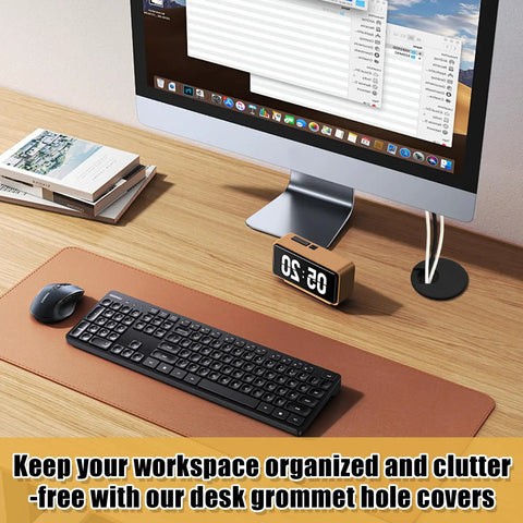 2 Inch Black Desk Grommet Cable Hole Cover For Easy Cable Management On Home Office Desks showing cables through grommet