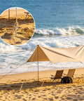 Beefy Heavy Duty 12 Pack 14 Inch Ground Anchors Screw In Non Rust Cast Aluminum Detachable Tent Stakes used in beach setting.