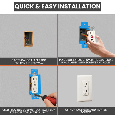 Installation process of Two Pack 1 Gang Electrical Box Extender Kit With Four Screws Heavy Duty Weatherproof PVC Box Extender For Outlets