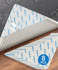 Eight Pack Rug Pad Grippers For Hardwood Floors showing non slip tape under an area rug in high traffic area
