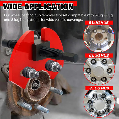 Wheel Hub Removal Tool Kit For Cars And Trucks Universal 5 Lug 6 Lug 8 Lug Hubs Hub Buster Puller in use on vehicle hub