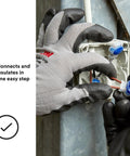Hands using No Sweat Wiring Heavy Duty Connectors For Pigtail Splicing 22 To 14 Awg Tin Plated Brass, connecting wires.