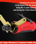 WORKPRO 1/4-in pneumatic straight die grinder, red body with brass lever; includes 1/4- and 1/8-in collets