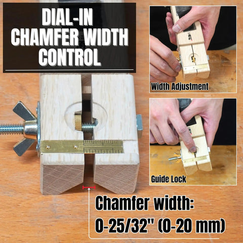 Pro Grade 45 Degree Chamfer Hand Plane For Real Woodworkers With Dead Simple Adjustments Razor Sharp Skewed Blades Plus Rugged Brass Sole For Knockout Edges You Can Truly Trust width adjustment dial with chamfer measurement.