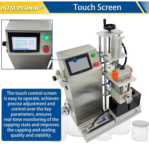 Kick Up Your Sauce Game With This Reliable Dual Head Vacuum Jar Sealer Featuring Quick Touch Controls And Smooth Height Adjustments For Zero Hassle Canning And Lasting Fruit Storage 110V, detailed view of touch control screen.