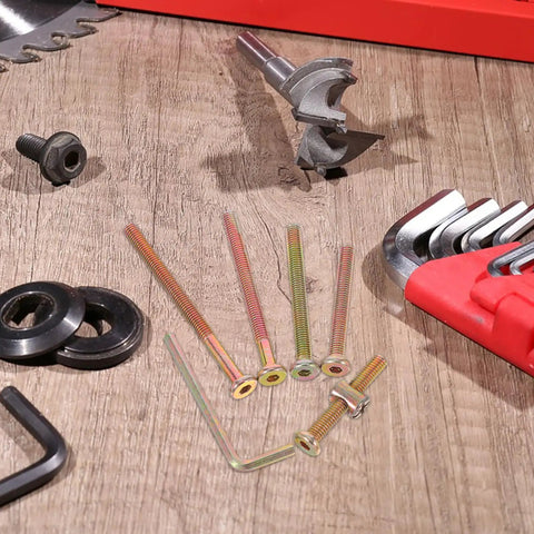 49 Piece M6 X 40-80mm Hex Drive Socket Screws And Barrel Nut Kit For Furniture Assembly And Home Improvement on wooden surface