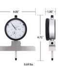 Dial Depth Gauge Kit With 0 To 1 Inch Base And 1 To 7 Inch Extensions Including Six Extensions, 0.001 Inch Precision, front and side view.