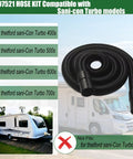 Macerator RV Sewer Hose Kit For Thetford SaniCon Turbo 400S 500S 600S 700S, 1.5 Inch Diameter, 22 Ft, Black Hose with Camper in Background