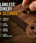 Kickass Carbide Tipped Wood Plug Cutters Set 5 Piece Collection showing clean wood cutting with tight-fit plug in walnut wood.