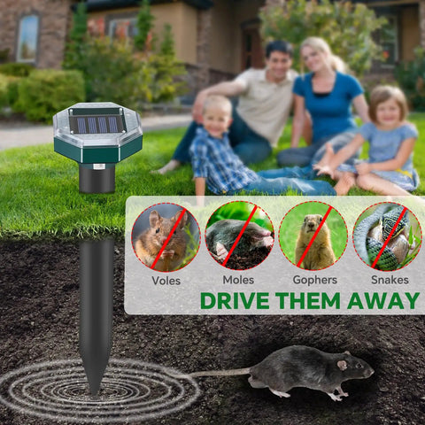 Solar Powered Ultrasonic Mole And Pest Repellent For Lawns And Gardens, Keeps Groundhogs Moles Voles Gophers Skunks And Snakes Out