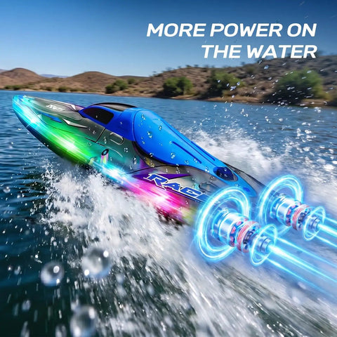 Remote Control Boat With LED Lights For Kids And Adults, 2.4GHz Waterproof Speed Boat for Pools and Lakes, racing on water