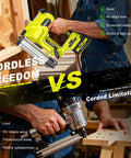 Rock Solid Heavy Duty 21V Cordless Brad Nailer With Two 2.0Ah Batteries And 1000 Fasteners, Smooth Shooting 18 Gauge Stapler And Nailer for woodworking in a comparison image.