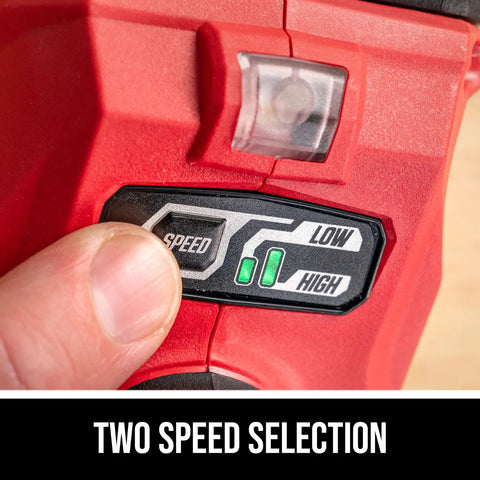 Close-up of two speed settings on 20V Brushless Cordless Impact Wrench Kit With 2.0Ah Battery And 60 Watt Charger, Includes IW6720B10 Bundle.