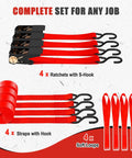 4 Pack 1 Inch By 15 Foot Ratchet Straps With 1500 Lb Break Strength S Hooks And 4 Soft Loops Neon High Visibility Webbing