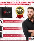 Heavy Duty Bungee Cord Set Of 12 With Double J Hooks, 32 Inch Elastic Straps package with satisfaction guarantee logo