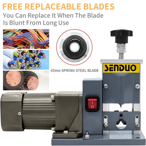 Automatic Wire Stripper Machine For Fast Copper Wire Recycling 25W Electric Cable Stripper front view with replaceable blades