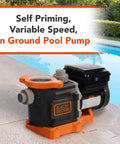 2.2 HP Variable Speed In Ground Pool Pump With WiFi Enabled Energy Star Certified Quiet Self Priming Motor next to pool