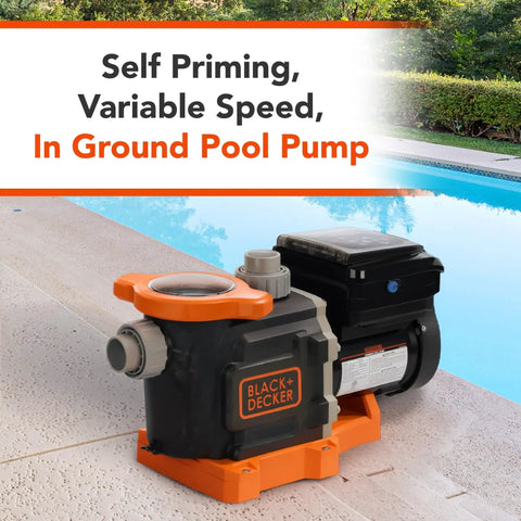 2.2 HP Variable Speed In Ground Pool Pump With WiFi Enabled Energy Star Certified Quiet Self Priming Motor next to pool