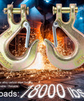 Tough As Nails Three Eighths Inch Chain Hooks Set With Safety Latch Forged G70 Clevis Slip Hooks For Marine Trailers And Truck Towing Ten Pack Securely Connects Safety Chains Binder Chains Flatbeds Cranes And More displayed against a fiery background
