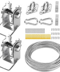 Heavy Duty Shade Sail Hardware Kit With Winches And Wire Rope Rust Free Stainless Steel Sun Shade Hardware Kit For Rectangle Square Triangle Shade Sail Installation 71 Pieces image showing components.