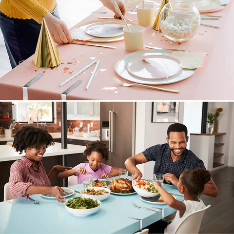 12 Pack Tablecloth Clips For Outdoor Tables, Stainless Steel Heavy Duty Table Cloth Holders That Keep Your Tablecloth In Place shown in use