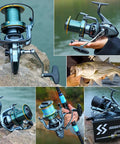 Ultra Smooth Drag Surf Spinning Reel For Big Game Saltwater And Offshore Fishing High Capacity 14000 Series displayed outdoors.