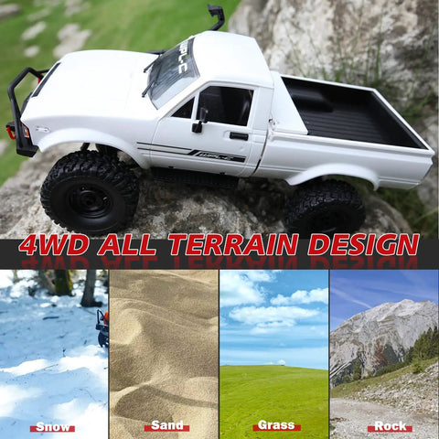 Rugged All Terrain 4x4 RC Crawler Truck 1 Sixteenth Scale Remote Control Pickup RTR Off Road Toy Car For Adults in White