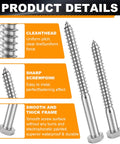 Close-up of 12 Pack Three Eighths Inch By One And A Half Inch Hex Head Lag Screws For Wood In 304 Stainless Steel With Flat Washers