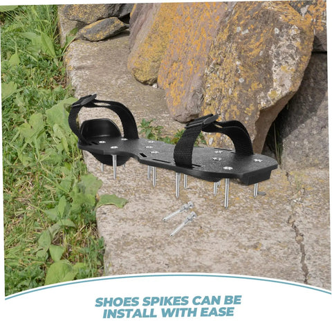 Durable Lawn Aerator Shoes With Metal Spikes For Easy Grass And Lawn Care shown on stone surface with spare spikes