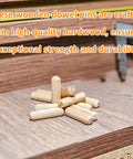 Wooden dowel pins from 100 Pack Wooden Dowel Pins 8X30MM Hardwood Twist Groove Pegs With Tapered Ends on wood surface.