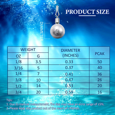 All In One 36 Piece Lead Fishing Sinkers Set With Barrel Swivels Drop Shot Weights In One Eighth Oz Three Sixteenth Oz One Quarter Oz Three Eighth Oz One Half Oz Three Quarter Oz For Saltwater And Freshwater Fishing Ball Weight Sinker Pack Great For Bass size chart