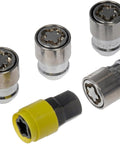 Heavy Duty M14 1.50 Thread Wheel Lock Set with chrome finish, showcasing five locking nuts for vehicle security.