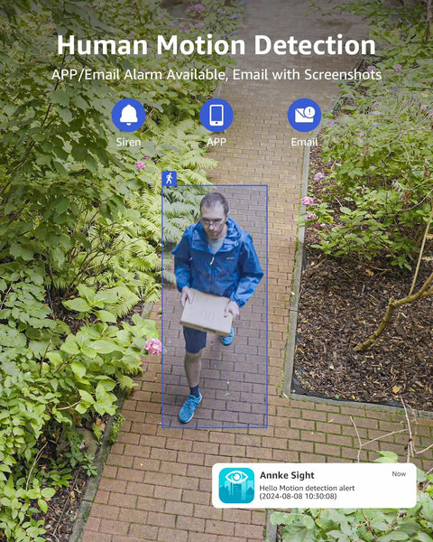 Man detected by 4K 16 Channel Home Security System With Outdoor Weatherproof Cameras All Day Recording 4K NVR 2TB HDD
