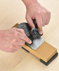 Hands using Honing Guide Sharpening Jig For Chisels And Planes Blades Japanese Woodworking Tool Guide with Pro Grade Angle Control