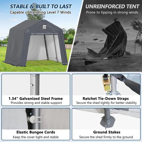 10x10 Outdoor Storage Shed Heavy Duty Portable Shelter Carport With Ventilation Windows And Roll Up Doors Backyard Must Have For Motorcycle Bike Lawn Mower And Garden Tools Gray