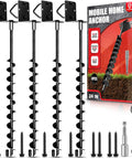 Heavy Duty 24 Inch Spiral Blade Mobile Home Ground Anchor 4 Pack With L Shaped Brackets U Bolts And Nut Driver, weather resistant.