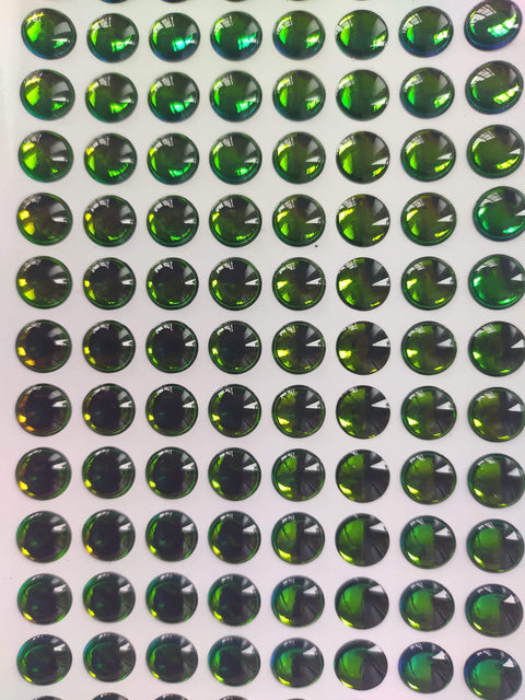 Gradient Green 3D Holographic Fish Eyes for Fishing Jigs and Soft Lure Making, Sizes 4mm to 10mm, Vibrant Iridescent Finish