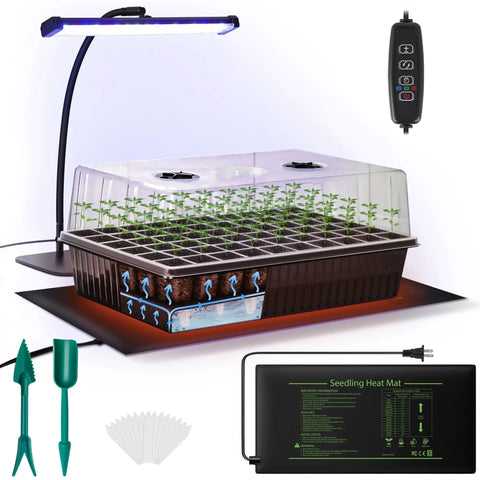 No Fuss Self Watering Seed Starter Kit With Grow Light And Heat Mat Seedling Tray With Humidity Dome For Indoor Germination