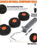 Four Pack Drywall Corner Roller Kit With Two Inch Threaded Frame And Half Inch Nap Covers For Slick Joint Compound Application That Goes On Smooth And Makes Wall Finishing Work A Breeze, featuring durable nylon fiber rollers and a sturdy metal frame.