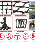 Heavy Duty Multi Sport Netting For Golf Baseball Hockey And Soccer Pro Grade Nylon Mesh Practice Net With High Impact Resistance, components including rope border, bungee cords, and carabiners
