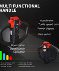 Multifunctional handle of Robust 4400 Lb Capacity Motorized Electric Pallet Jack Truck with buttons for operation and control.