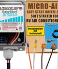 Easy Start Breeze 399 Soft Starter for RV Air Conditioners with installation kit, wiring, and components visible.