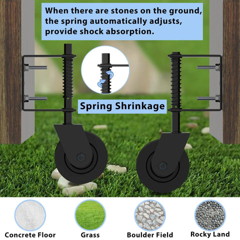Beefy Heavy Duty Gate Wheel Kit with 360 Degree Rotation Rubber Wheel, spring mechanism for uneven terrain, black 2 pack